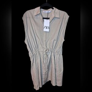 Zara Light Beige Tie Tunic Top
